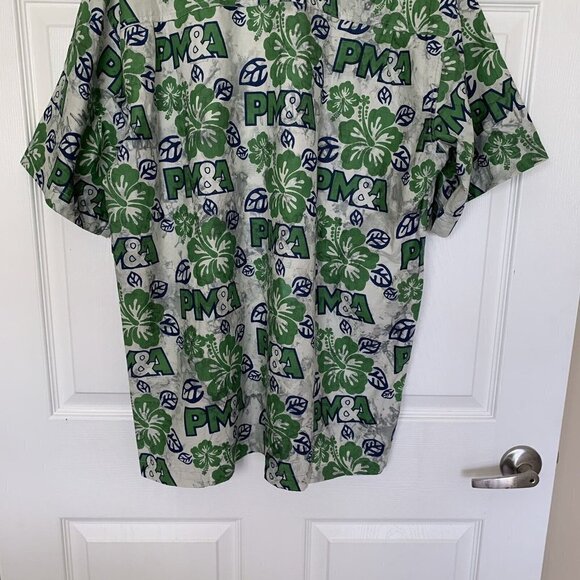 Wet Dog PM&A Men’s Large Camp Shirt Hawaiian Floral Green Blue Gray - Picture 9 of 12